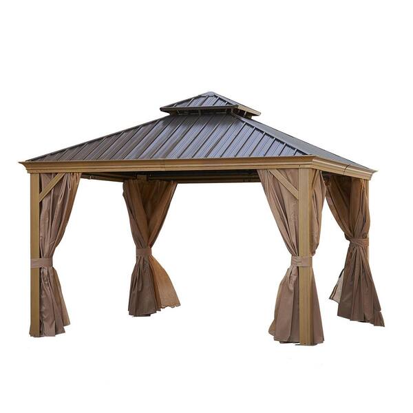 Unbranded 12 ft. x 12 ft. Brown Patic Gazebo Canopy,Alu gazebo with steel Canopy,Outdoor Permanent Hardtop Gazebo Canopy for Patio
