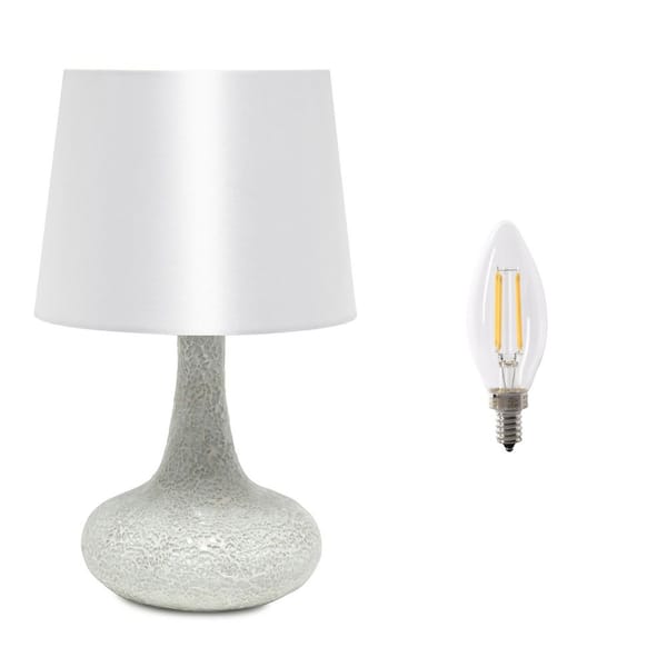 14.17 in. Mosaic Tiled Glass Genie Table Lamp with LED Bulb White
