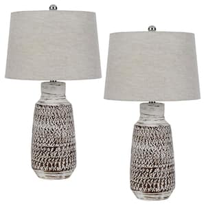 27 in. H Terracotta Ceramic Lamp Set with White Overlay and Coordinating Shades (Set of 2)