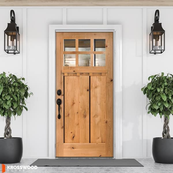 32 in. x 80 in. Knotty Alder Right-Hand/Inswing 6 Lite Beveled Clear Glass Cedar Stain Wood Prehung Front Door with DS