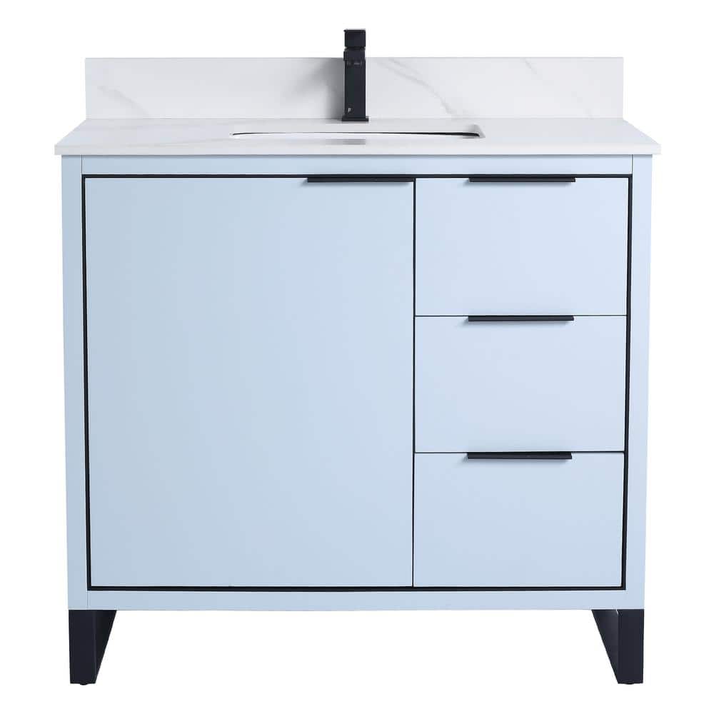 Opulence 36 in. W x 18 in. D x 33.5 in. H Bath Vanity in Pastel Blue with White Carrara Single sink Top price history on PriceWatchPro