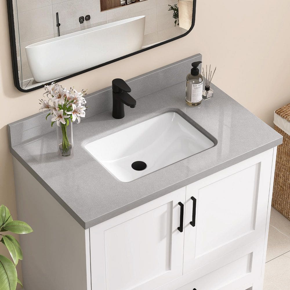 Zeafive 30 in. W x 22 in. D Engineered Stone Marble White