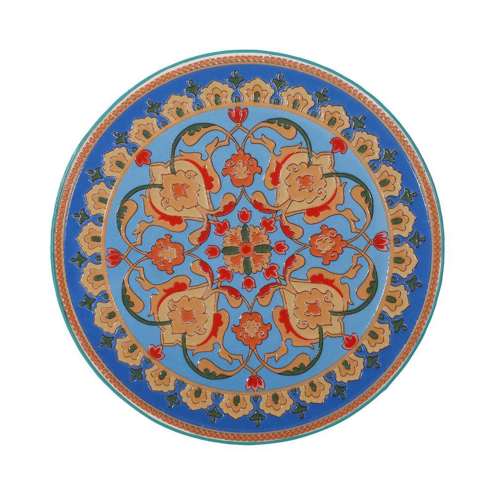 Elegant Multicolor Marble & Metal Round End Table with Lace Cut Design