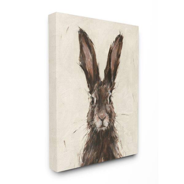 Stupell Industries "Brown European Rabbit Hare Portrait Painting" by Ethan Harper Unframed Animal Canvas Wall Art Print 36 in. x 48 in.