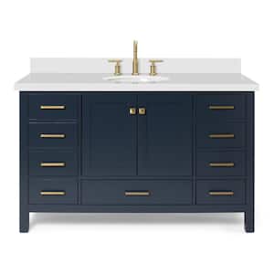 Cambridge 55 in. W x 22 in. D x 36 in. H Vanity in Midnight Blue with Pure White Quartz Top