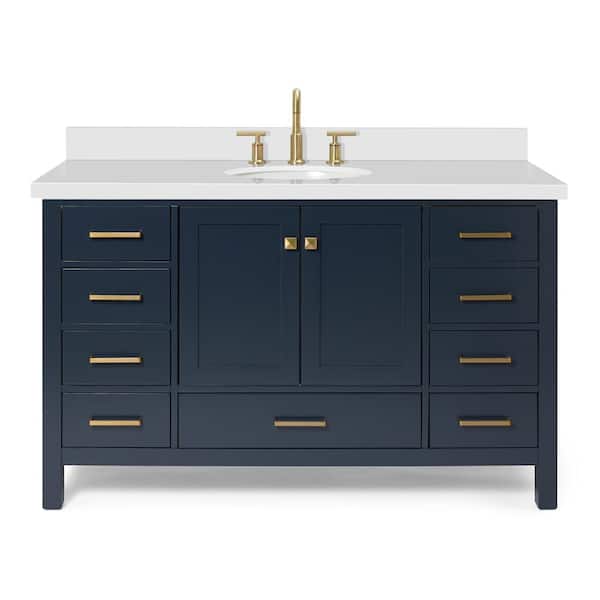 Cambridge 54 in. Single Sink Freestanding Bathroom Vanity in Midnight Blue with Pure White Quartz Top