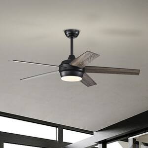 52 in. Integrated LED Indoor Matte Black 5-Blade Ceiling Fan with Light Kit and Remote Control