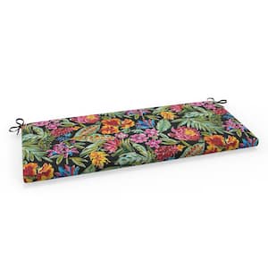 Tropic Floral 45 in W x 3 in H Rectangular Outdoor Bench Cushion with Ties 1-Count in Island Black