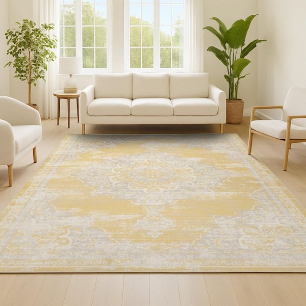 Alhambra Ornate Medallion Modern Yellow/Cream 8 ft. x 10 ft. Area Rug