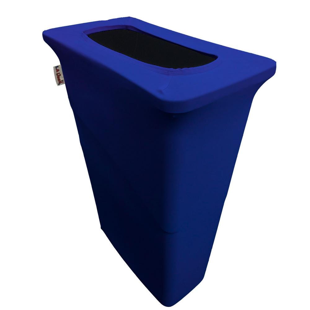 23 Gallon Spandex Slim Jim Narrow Trash Can Cover Royal Blue with Recycling Logo
