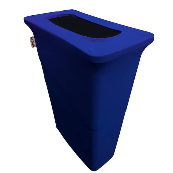 23 Gallon Spandex Slim Jim Narrow Trash Can Cover Royal Blue with Recycling Logo