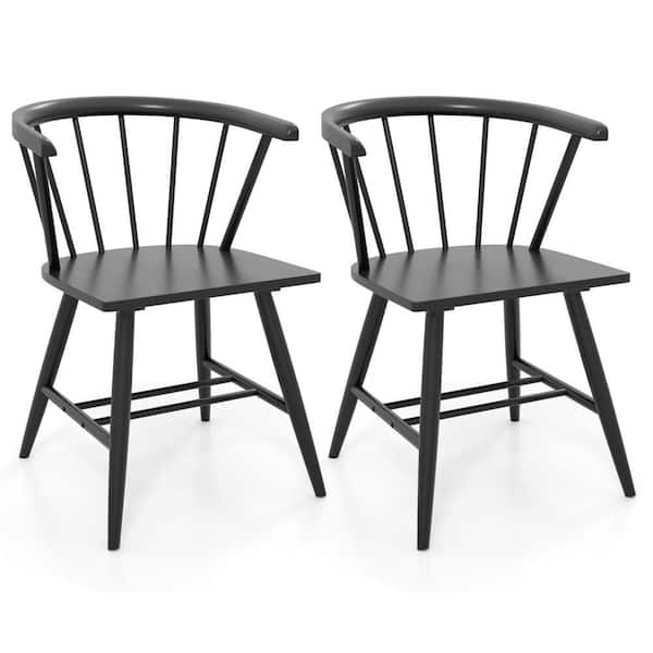 Windsor Dining Chair Set of 2 w/Rubber Wood Frame Curved Spindle Back & Armrest