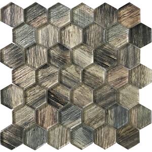 Blue and Brown 11.8 in. x 11.8 in. Hexagon Polished Glass Mosaic Tile (4.83 sq. ft./Case)