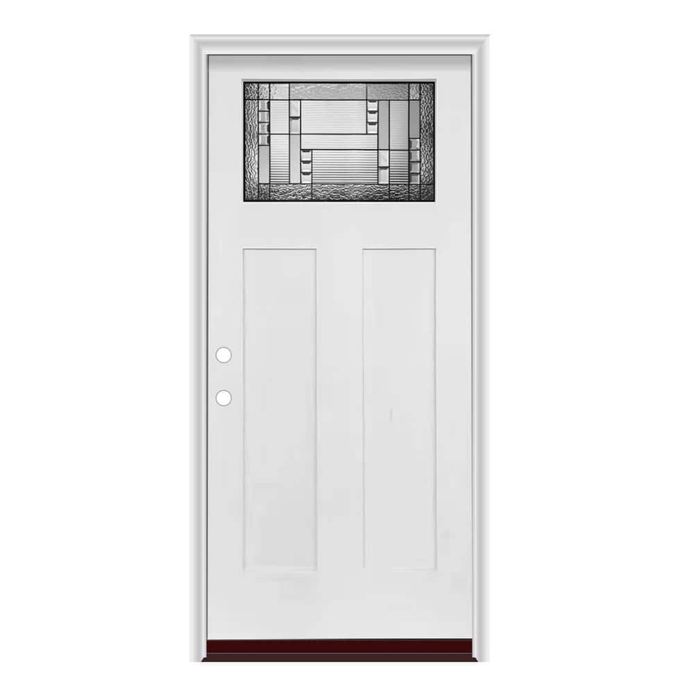 36 in. x 80 in. Right-Hand Inswing Craftsman Decorative Glass Fiberglass Prehung Door