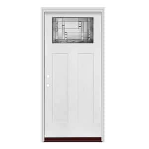 36 in. x 80 in. Right-Hand/Inswing Craftsman 1/4 Lite Decorative Glass Smooth Fiberglass Prehung Door w/PVC Frame