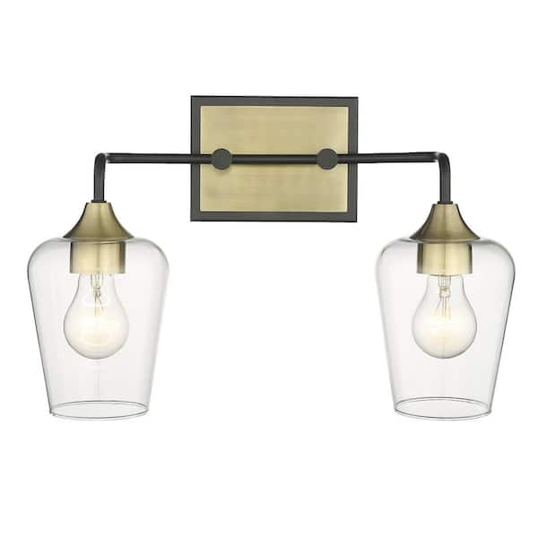 Acclaim Lighting Gladys 17.25 in. 2-Light Antique Brass and Black Vanity Light with Clear Glass