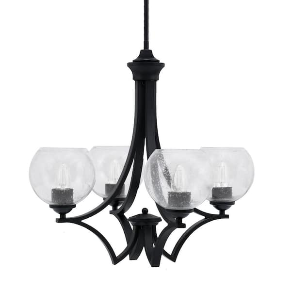 Unbranded Clevelend 4-Light Matte Black Round Chandelier with 5.75 in. Clear Bubble Glass Shades, No bulbs included