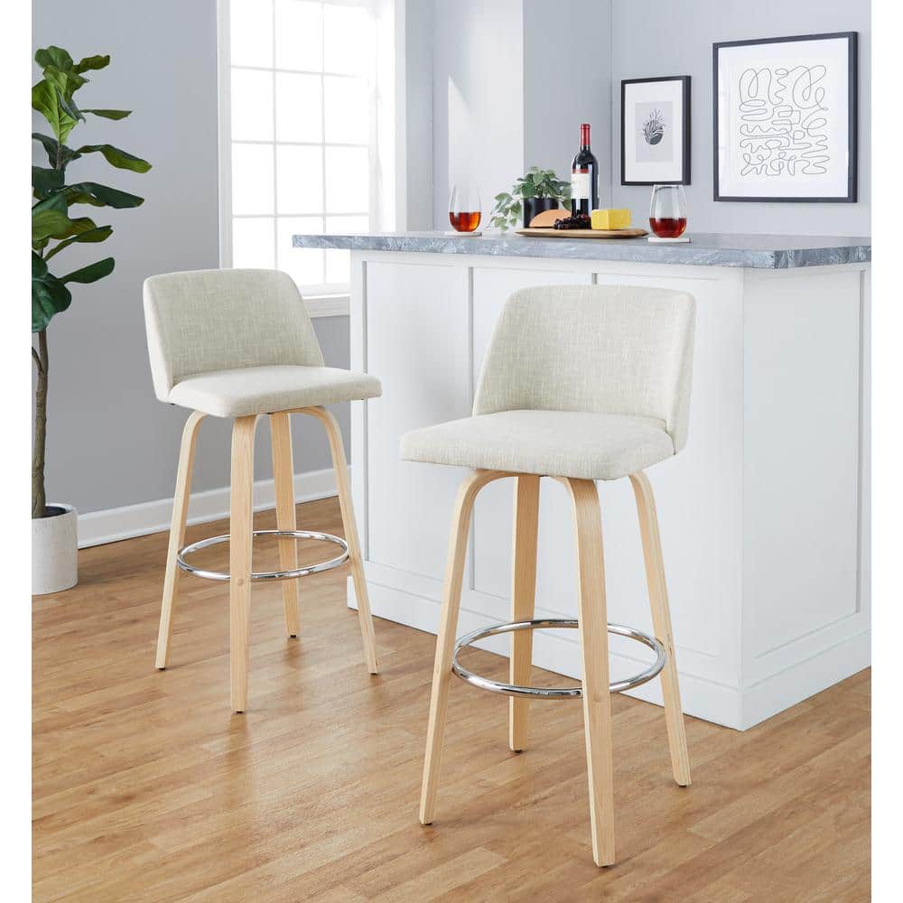 Toriano 29.5 in. Cream Fabric, Natural Wood and Chrome Metal Fixed-Height Bar Stool (Set of 2) price history on PriceWatchPro