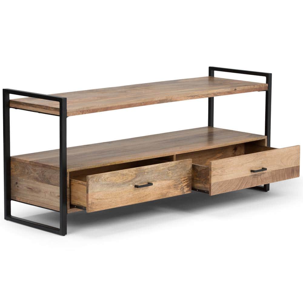 Riverside 60'' Natural Brown and Black Metal Wood TV Cabinet