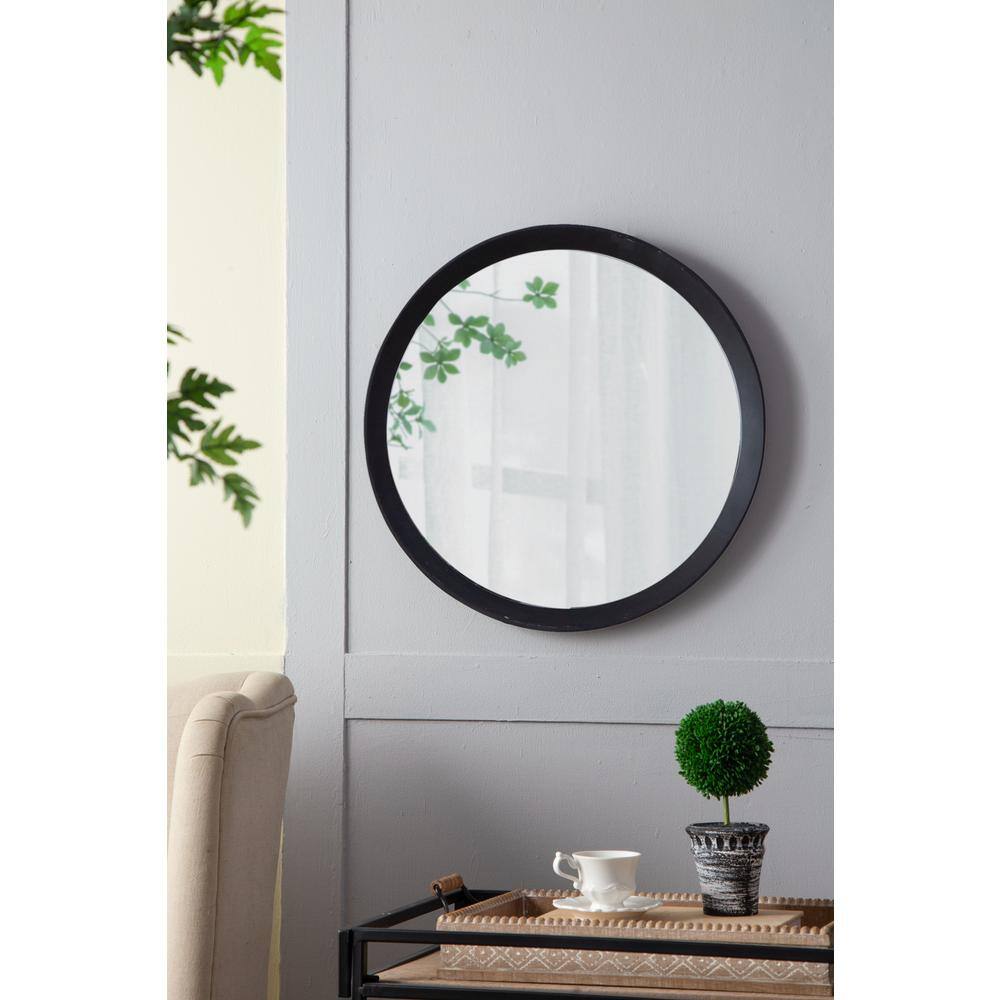 20" Round Black Mango Wood Decorative Wall Mirror