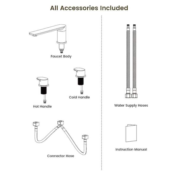 YAWWALK Double Handle Deck Mount Roman Tub Faucet with 360° Swivel