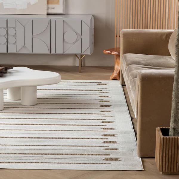 Maise Beige Brown 5 ft. x 7 ft. Modern Abstract Indoor Outdoor Area Rug