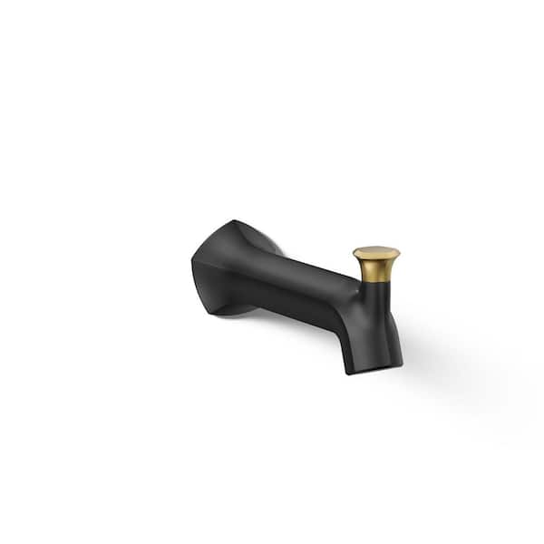 KOHLER Occasion 8 in. Diverter Bath Spout Wall-Mount with Straight Design in Matte Black Wall-Mount with Moderne Brass
