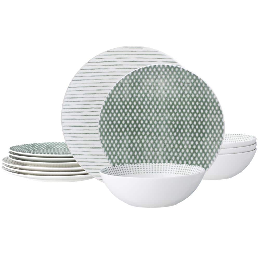 Noritake Green Hammock Coupe Porcelain 12-Piece Dinnerware Set, Service ...