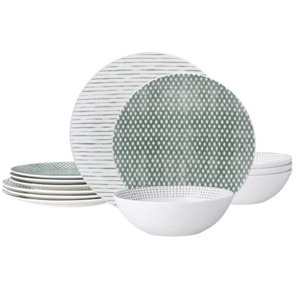Noritake Green Hammock 12-Piece Coupe (Green) Porcelain Dinnerware Set, Service for 4
