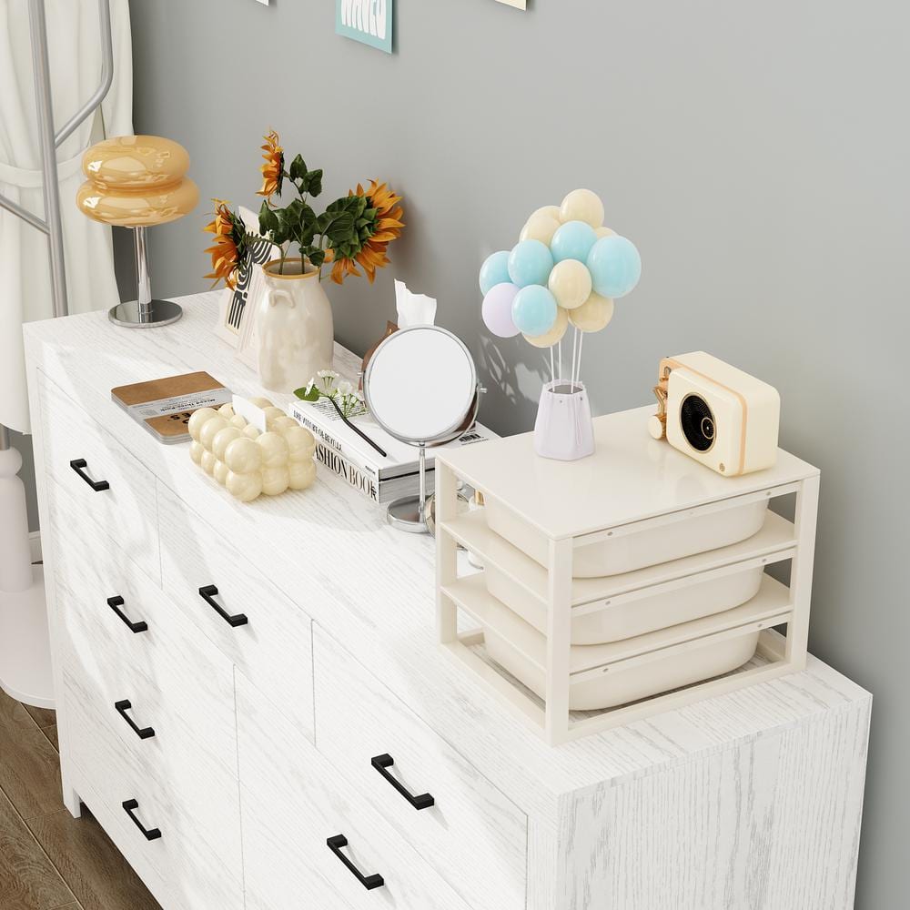 White Wood Grain 63 in. W Wooden Dresser, Chest of Drawers, Sideboard with 9-Drawers without Mirror - thumbnail 6