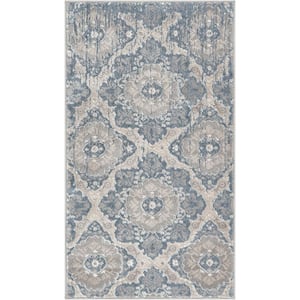 Pearl Melody 2 ft. 3 in. x 3 ft. 11 in. Modern Tile Work Geometric Vintage Distressed Blue Area Rug