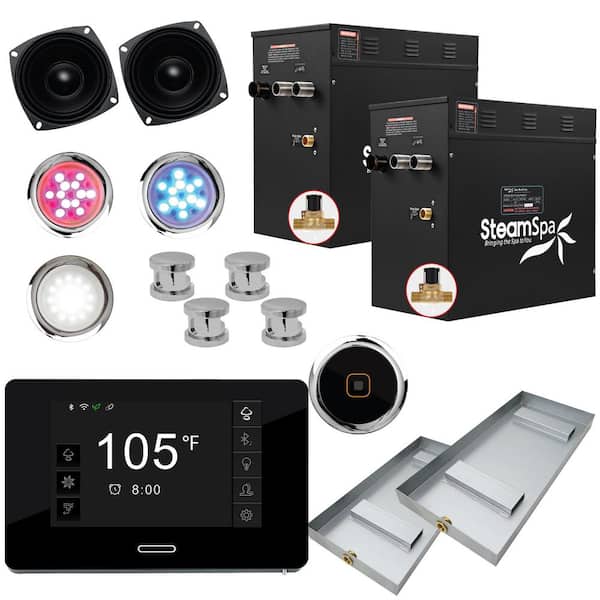 SteamSpa Black Series 21kW Steam Bath Generator with Continuous Steam Plus Quick Start and Aroma Scent Pump in Polished Chrome