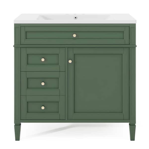Boosicavelly 36 in. W Single Sink Freestanding Bath Vanity in Green with White Ceramic Top