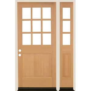 50 in. x 80 in. Right Hand 9-Lite with Beveled Glass Unfinished Douglas Fir Prehung Front Door Right Sidelite