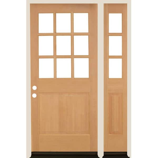 Krosswood Doors 50 in. x 80 in. Farmhouse 9-Lite Clear Glass Right Hand Unfinished Hemlock Wood Prehung Front Door w/ RSL