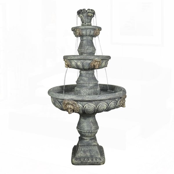 59. 5in. H Concrete Cascading Design Tiered Fountain with and LED Lights for Patio, Yard, Indoor/Outdoor Decor