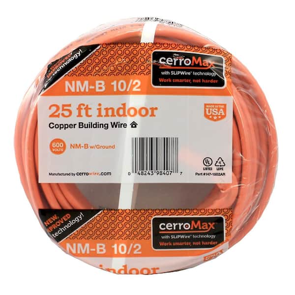Cerrowire 25 ft. 10/3 Orange Solid CerroMax SLiPWire Copper NM-B Wire  147-1803AR - The Home Depot