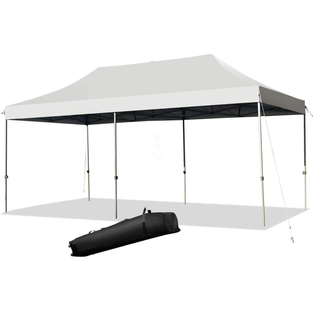 Costway 20 ft. x 10 ft. White Portable Folding Pop-Up Canopy 3 ...