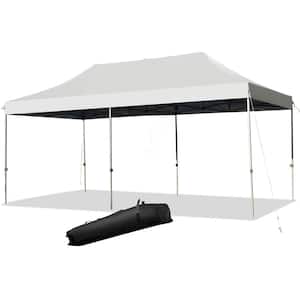 20 ft. x 10 ft. White Portable Folding Pop-Up Canopy 3 Adjustable Heights