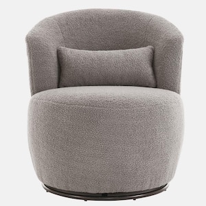 Grey Plush Swivel Accent Chair - Contemporary Round Armchair with 360° Rotation and Metal Base for Living Room Elegance