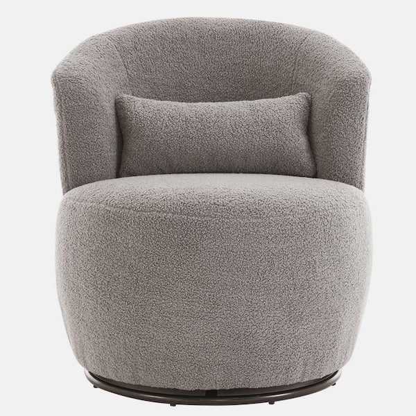 wetiny Grey Plush Swivel Accent Chair - Contemporary Round Armchair with 360° Rotation and Metal Base for Living Room Elegance