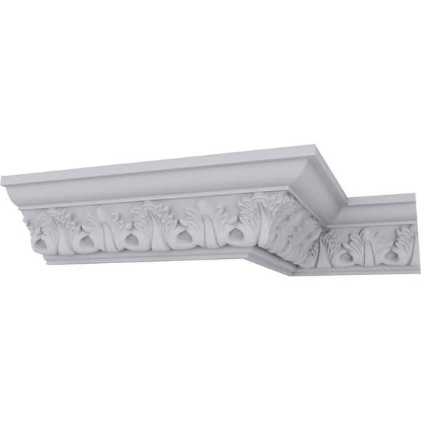 Ekena Millwork 3-1/2 in. x 3-1/8 in. x 94-1/2 in. Polyurethane Legacy Acanthus Leaf Crown Moulding