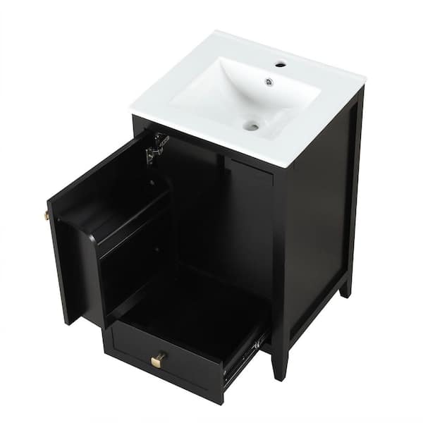 20 in. W x 18.3 in. D x 34 in. H Single Sink Freestanding Black Bath Vanity with White Ceramic Top