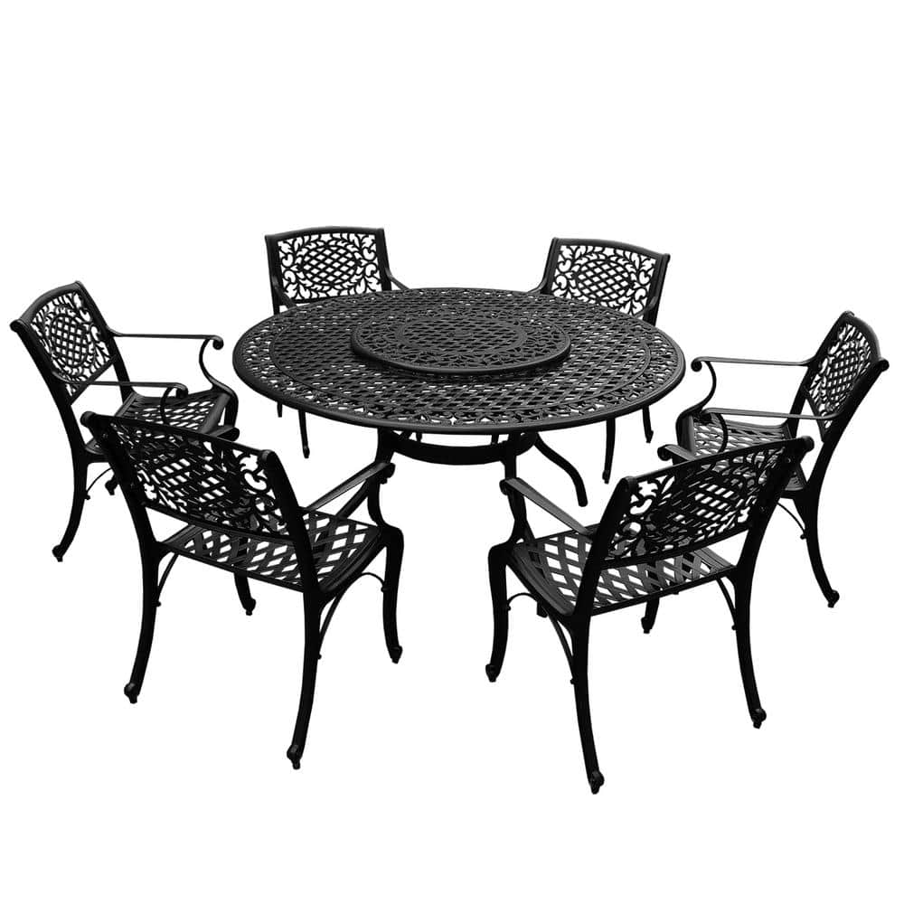 Oakland Living Black 7Piece Aluminum Round Mesh Outdoor Dining Set