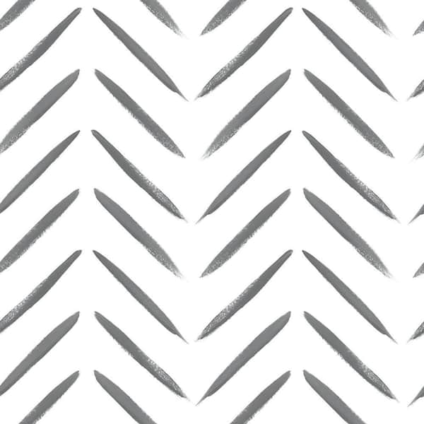 Chevron Brush Marks Black and White Non-Pasted Wallpaper (Covers 56 sq. ft.)