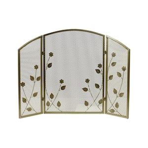 Greenbrier Modern Gold Iron Fire Screen with Leaf Accents