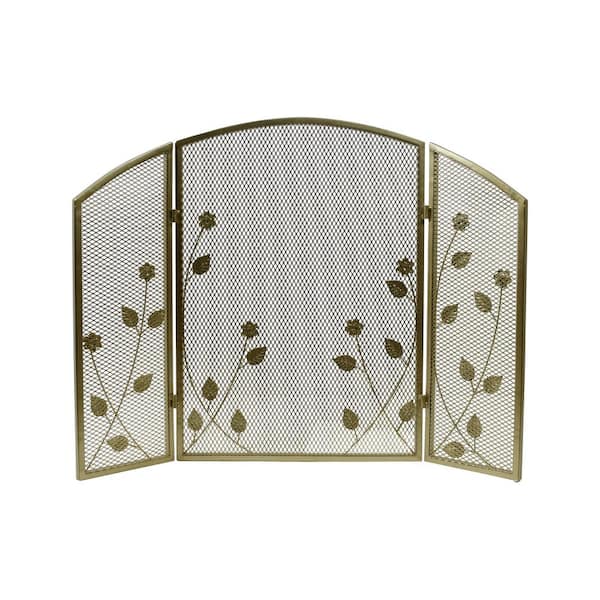 Noble House Greenbrier Modern Gold Iron Fire Screen with Leaf Accents