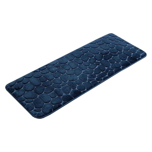 EVIDECO French home goods Bath Rug 18 in. x 48 in. Navy Blue Microfiber Memory Foam Bath Runner Mat