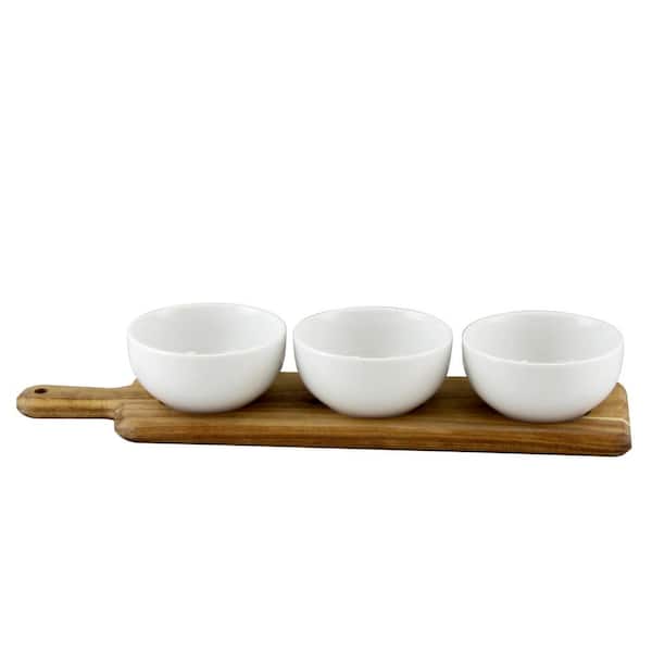 Gibson Gracious Dining 8.25 in. 4-Piece White Tidbit Bowl Set with Wood Paddle