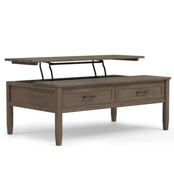 Ela Solid Wood 48 in. Wide Rectangle Transitional Lift Top Coffee Table in Smoky Brown